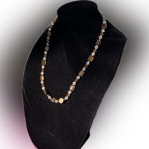 PANNEE by Panacea Elegant yellow & crystal square diamond Beaded Necklace 24”